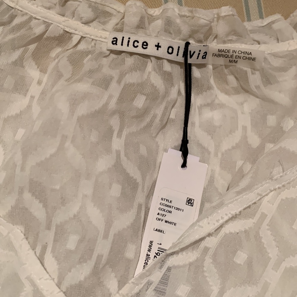 ALICE + OLIVIA JULIUS SILK BLEND BLOUSE PUFFED SLEEVES SWISS DOT DESIGN SIZE M - Picture 13 of 14